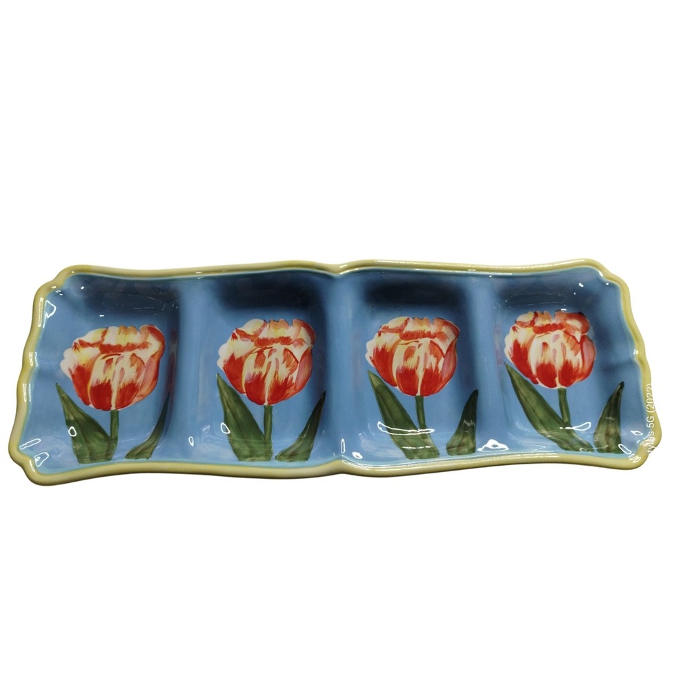 Certified International Tulip Serving Tray 4 Section Pamela Gladding Dish